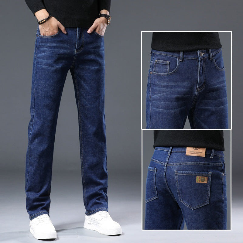 Jean épais doublé polaire pour homme, pantalon décontracté ample et droit, grande taille