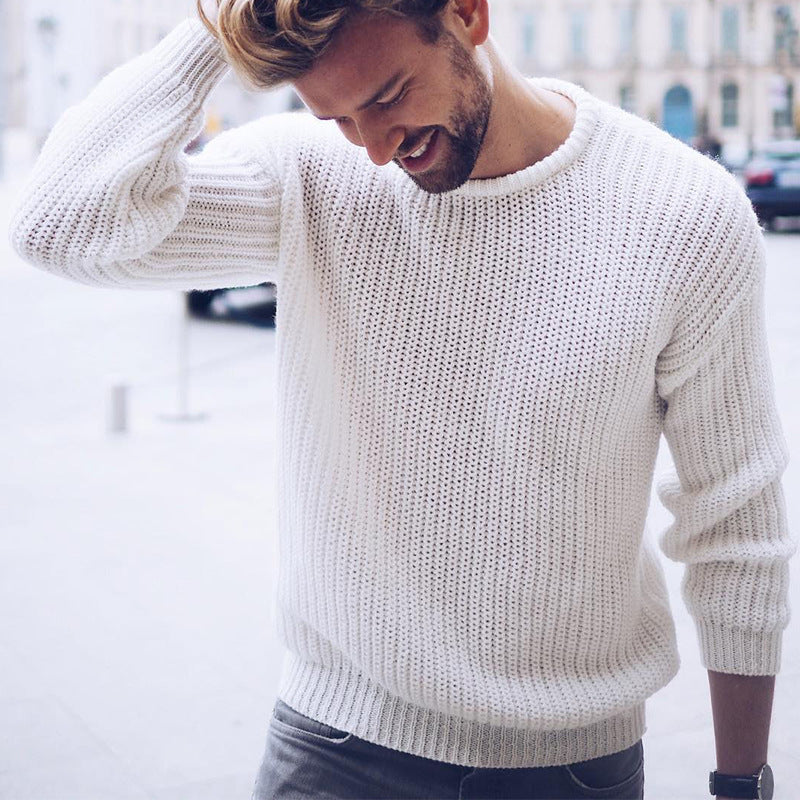 Pull pour homme Pull décontracté de couleur unie en tricot