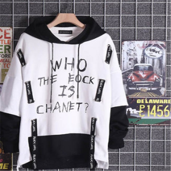 Ribbon print fake two hoodies - ARCHSHOPE
