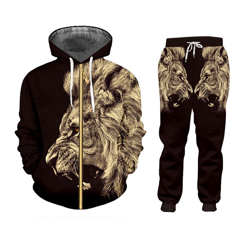 Lässiger Herren-Trainingsanzug mit Kapuze und Hose mit D-Druck