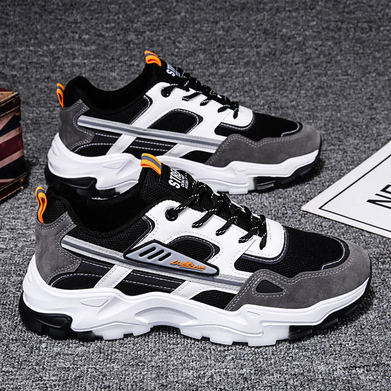 Schwarz-weiße Schnür-Sneakers für Herren, atmungsaktiv, für den Außenbereich, leichte Laufsportschuhe