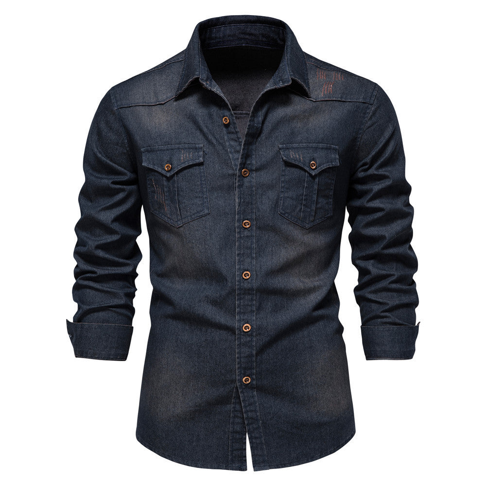 Herren Langarm Jeanshemd Casual Solid Button Slim Tops Kleidung