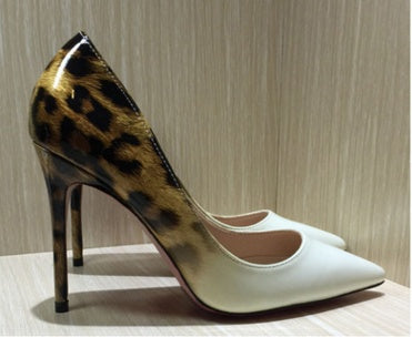 Shallow mouth pointed fine with color matching leopard sexy fashion high heels - ARCHSHOPE