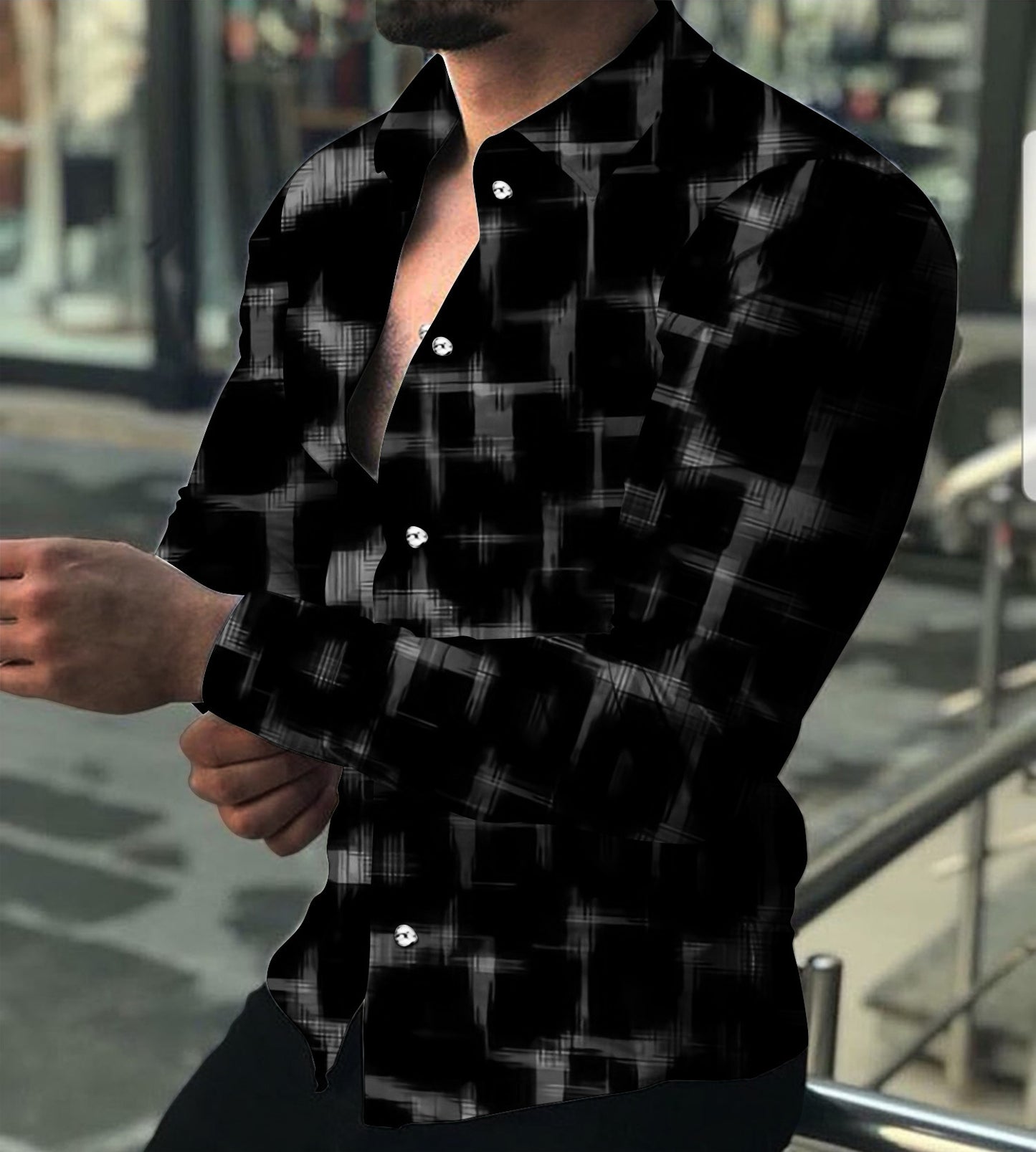 Chemise à manches longues à revers avec impression numérique 3D