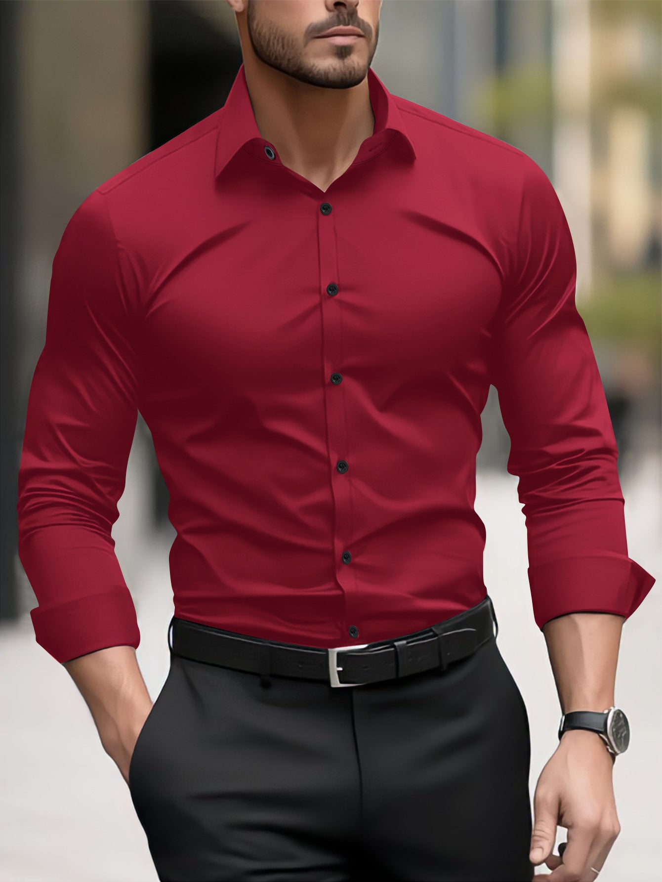 Herren Pigment Business Casual Langarmhemd