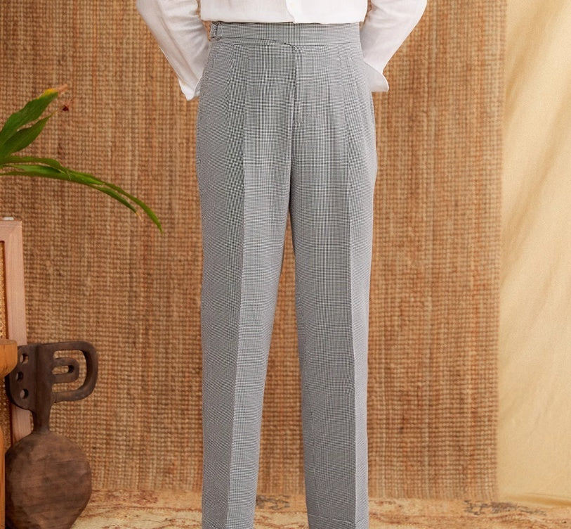 Gerade Hose mit hoher Taille und Hahnentrittmuster, vielseitige neapolitanische, atmungsaktive Freizeitanzughose