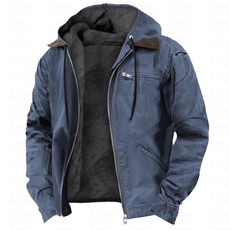 Solid Color Hooded Casual Men's Fleece Zipper Pocket Jacket Coat - ARCHSHOPE