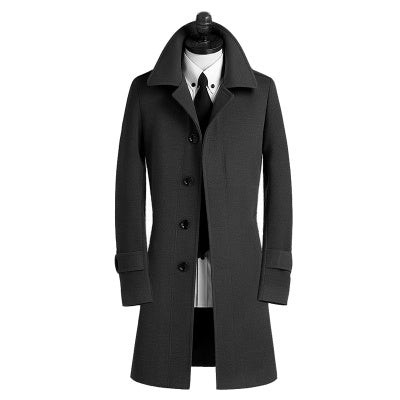 Mittellanger Herren-Windbreaker aus Wolle in koreanischer Version im britischen Stil mit schmaler Passform