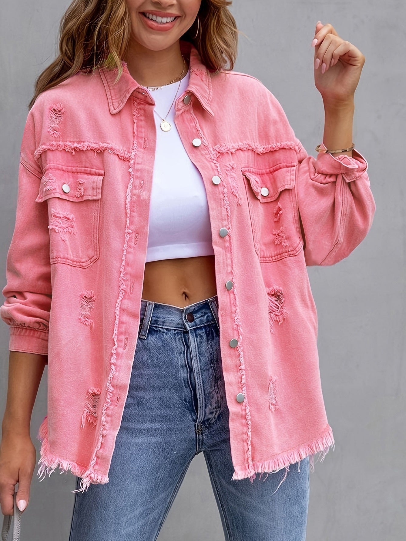 Fashion Ripped Shirt Jacket Female Autumn And Spring Casual Tops Womens Clothing - ARCHSHOPE