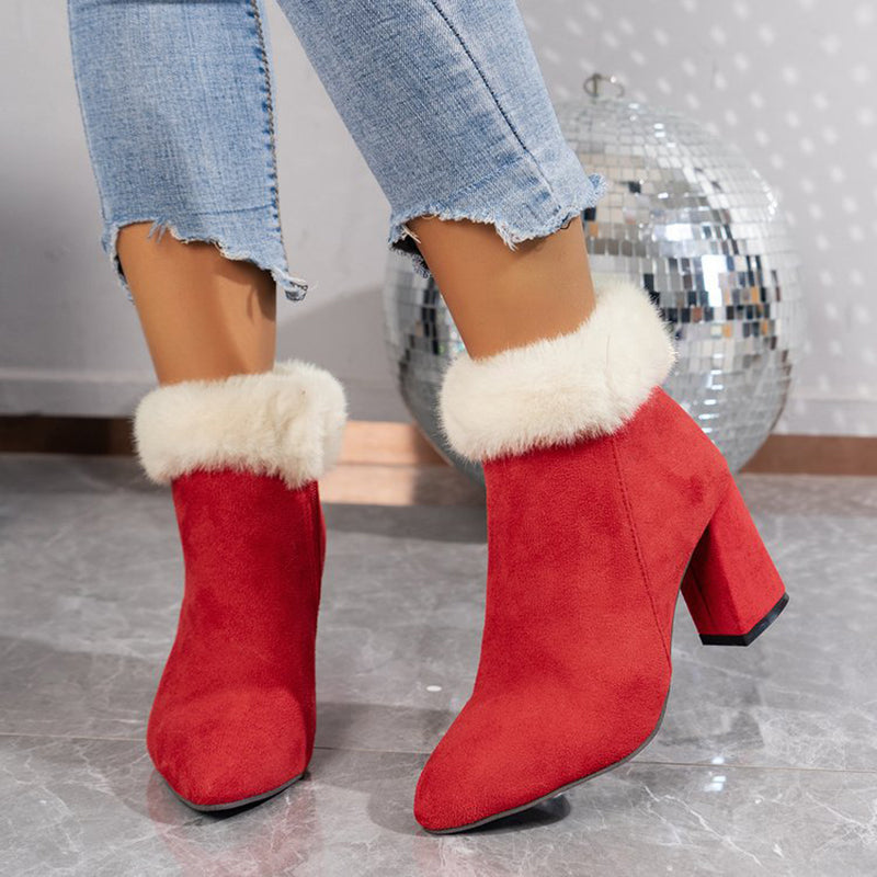 New Plaid Print Plush Ankle Boots Winter Fashoin Square Heel Suede Boots Women Casual Versatile Shoes Autumn And Winter - ARCHSHOPE