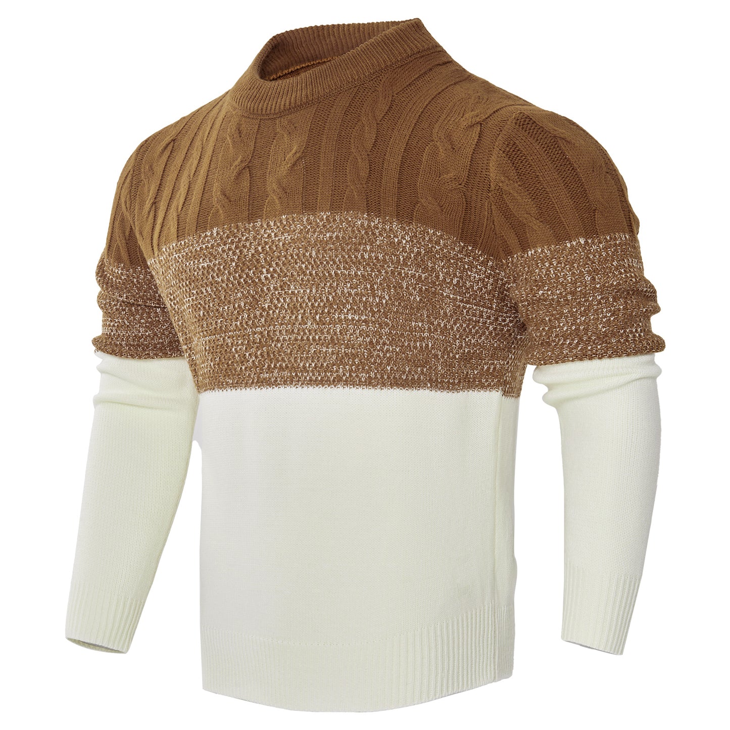 Men's Casual Color Block Long Sleeve Cable Knit Pullover Sweater - ARCHSHOPE
