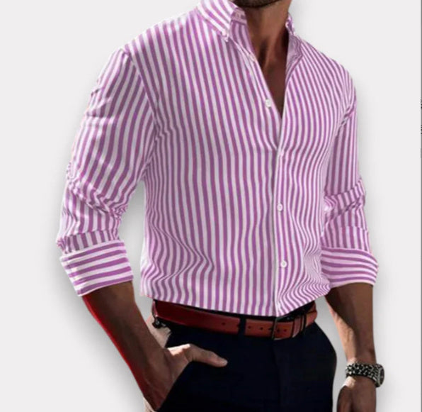 Ins Streifen gedruckt Langarm-Shirt Männer Mode lässig Revers Button Top Kleidung