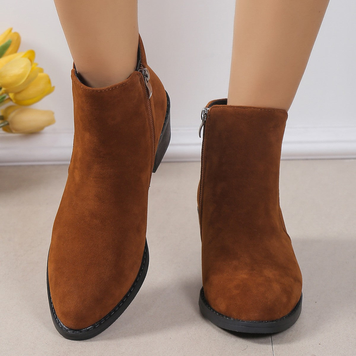 Women's Fashion Ankle Boots With Side Zipper Chunky Heel Boots Slip On Comfortable Solid Color Shoes - ARCHSHOPE