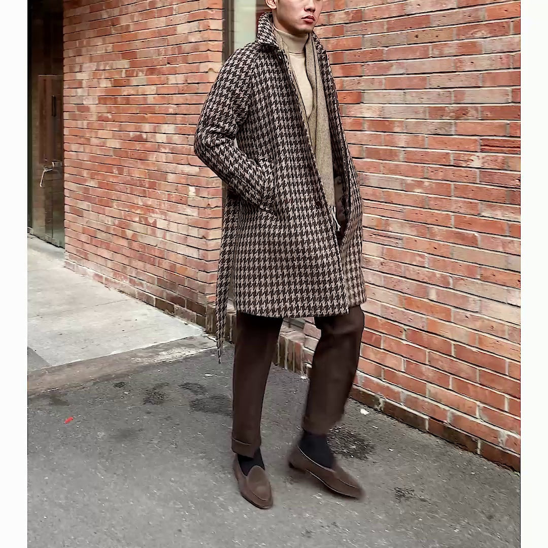 Veste mi-longue chaude à motif pied-de-poule pour homme