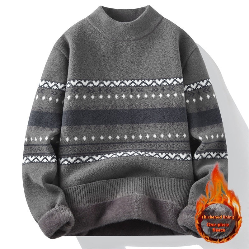 Einteiliger Samtpullover Herren Mock Neck Strickpullover Mode Strickpullover Herren Herbst Winter Täglich Casual Warm Pullover Pullover Mann