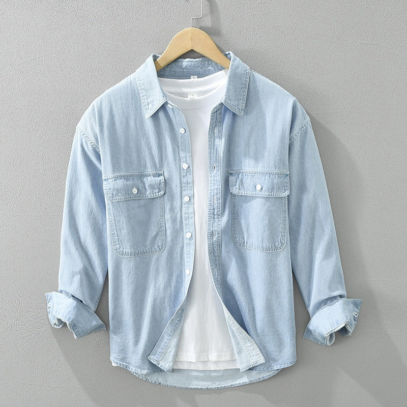 Künstlerisches, langärmliges, lockeres Freizeitoberteil aus Denim
