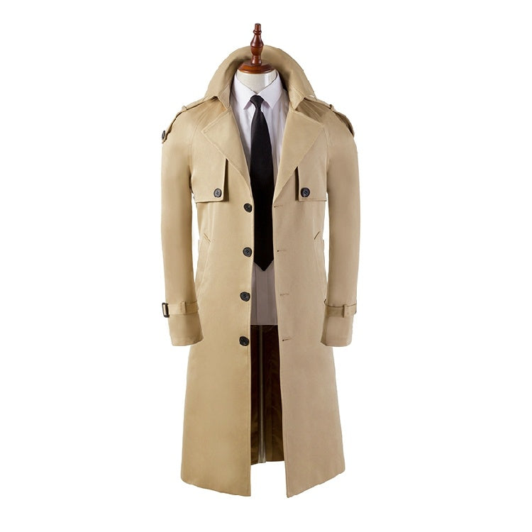 Trench-coat ultra long pour homme, coupe slim, coupe décontractée, au-dessus du genou
