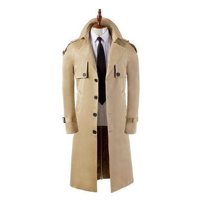 Trench-coat ultra long pour homme, coupe slim, coupe décontractée, au-dessus du genou