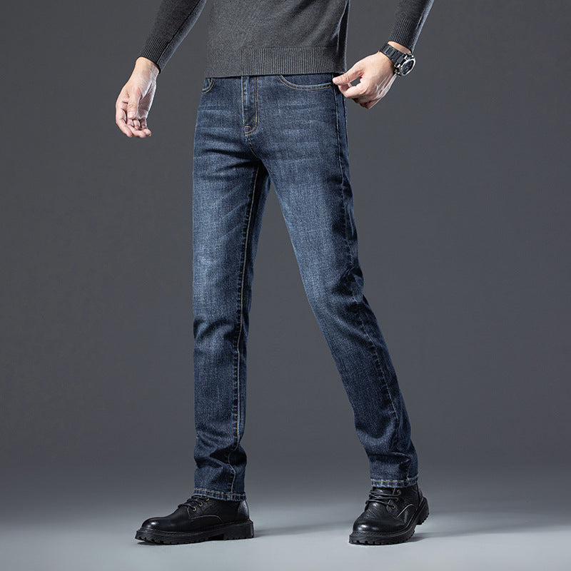 Jean molletonné rembourré pour homme, coupe droite, slim, élastique, épais