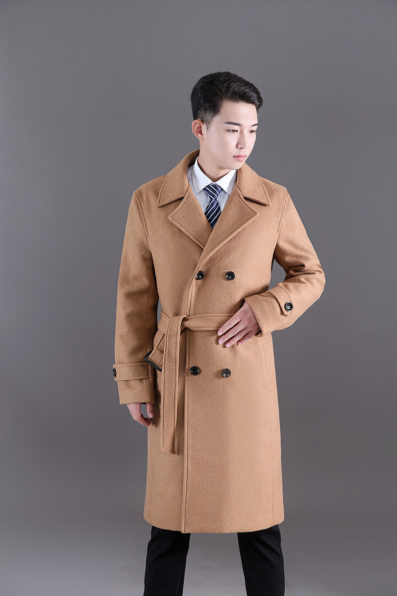 Männer Lange Windjacke Herbst Und Winter Neue Woll Zweireiher Mode Slim
