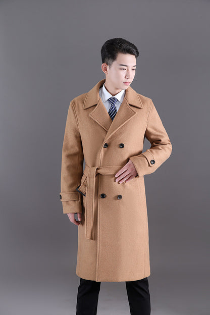 Männer Lange Windjacke Herbst Und Winter Neue Woll Zweireiher Mode Slim