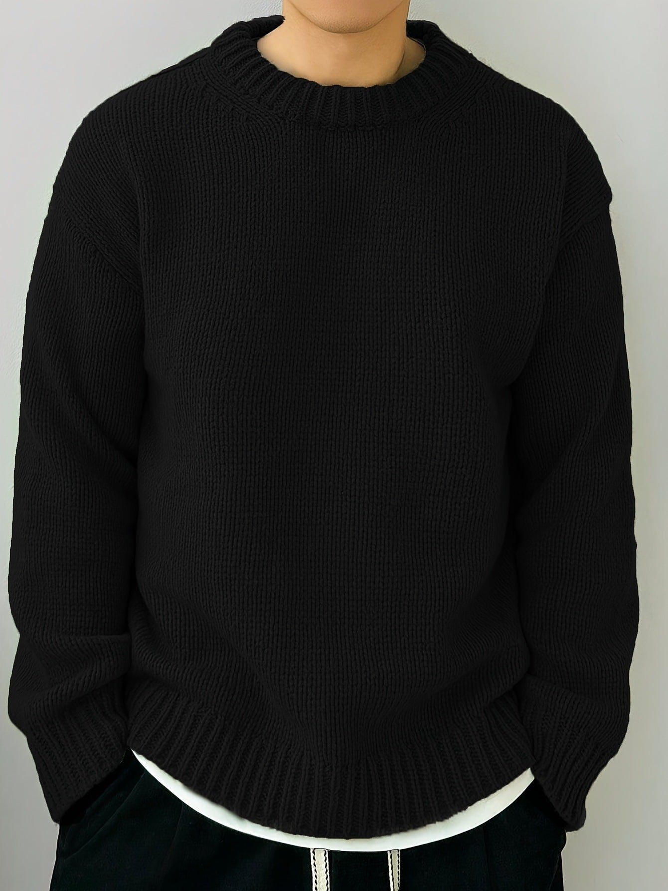 Einfarbiger, locker gestrickter Pullover, Freizeit, japanischer Retro-Stil, langärmeliger Rundhalspullover für Herren