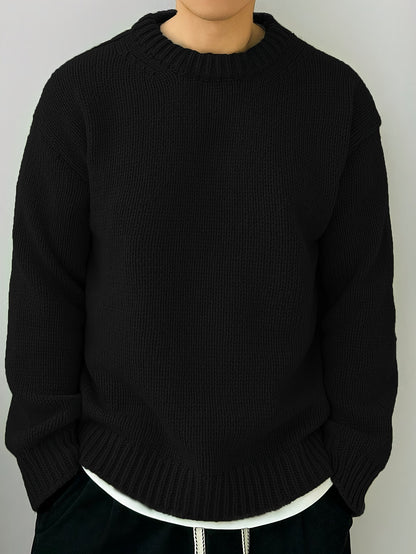 Einfarbiger, locker gestrickter Pullover, Freizeit, japanischer Retro-Stil, langärmeliger Rundhalspullover für Herren