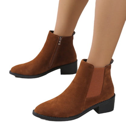 Women's Fashion Ankle Boots With Side Zipper Chunky Heel Boots Slip On Comfortable Solid Color Shoes - ARCHSHOPE