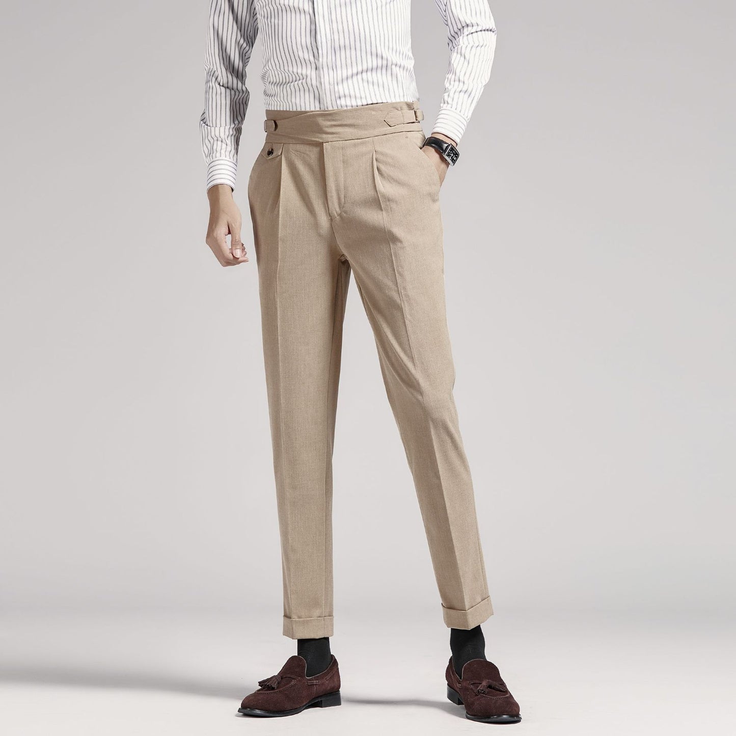 Herrenmode, lässig, hohe Taille, schmale Passform, Anzughose