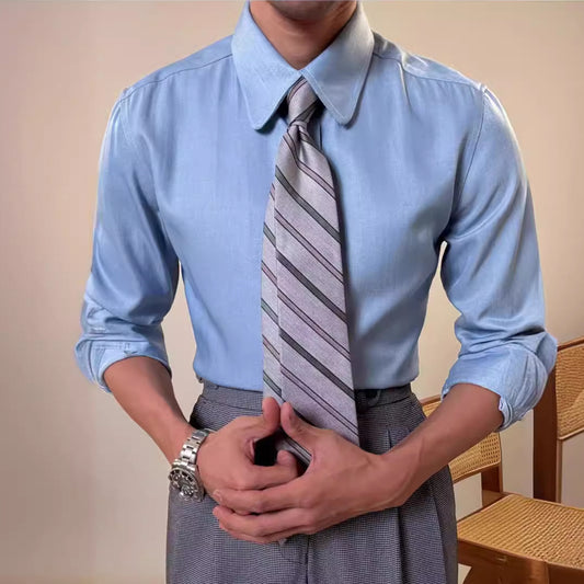 Round Collar Long Sleeve Shirt Men's Casual Business