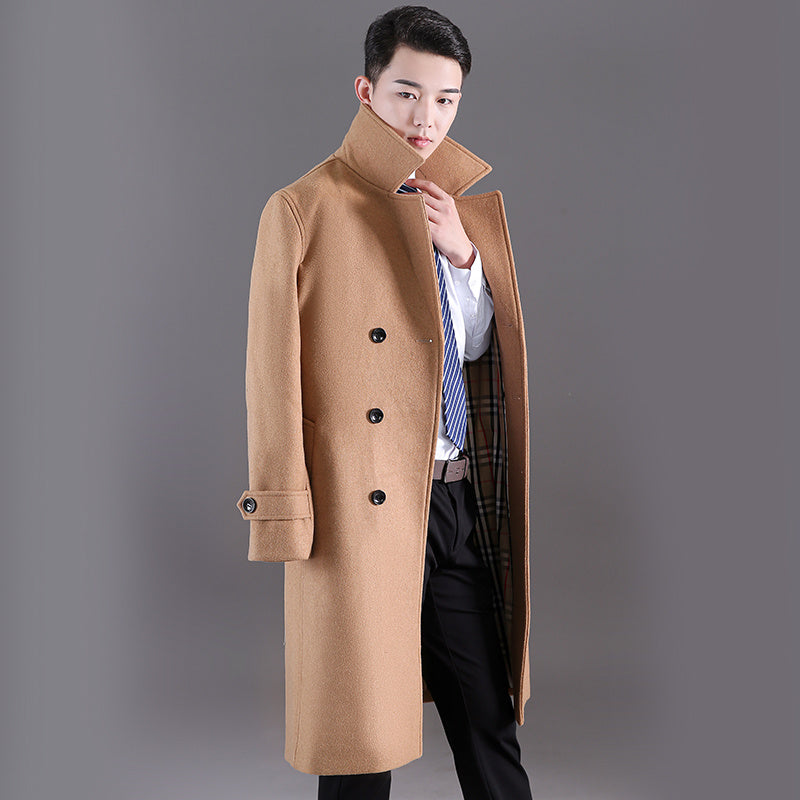 Männer Lange Windjacke Herbst Und Winter Neue Woll Zweireiher Mode Slim