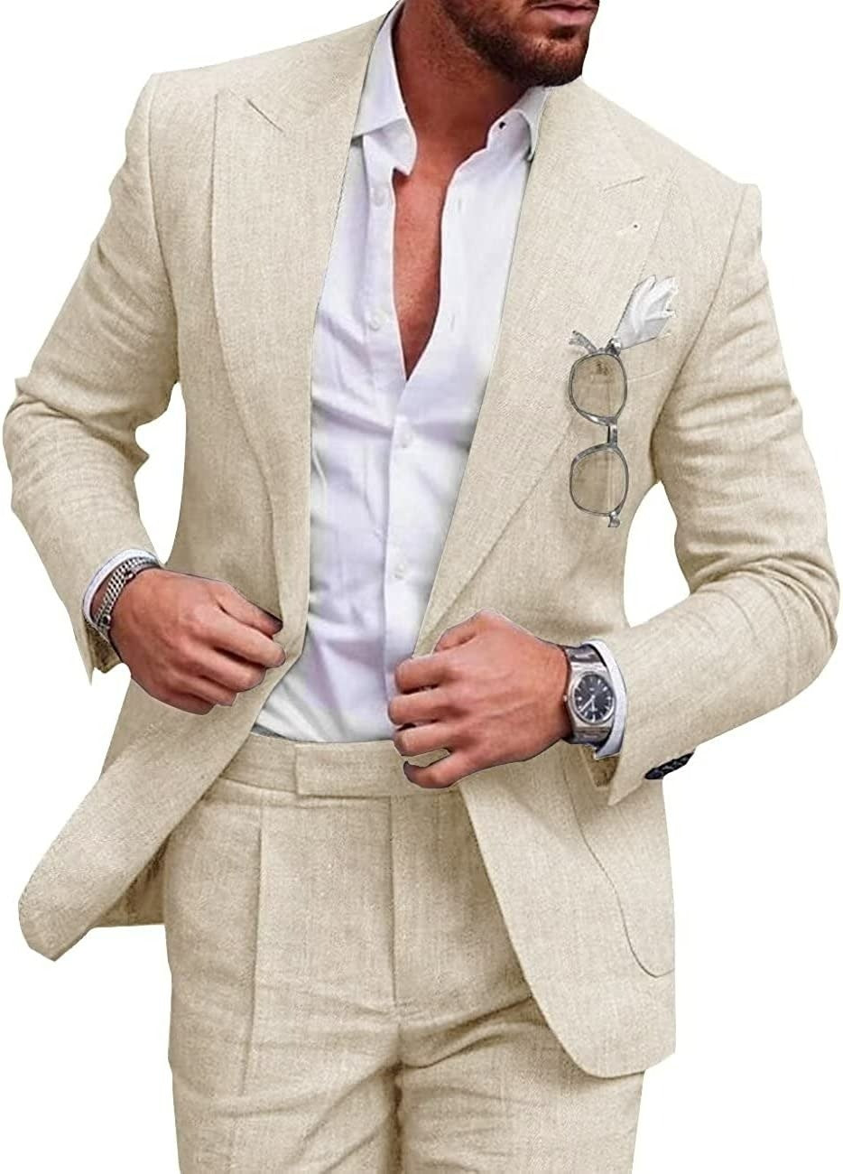 Men's Large Single Row One Button Solid Color Suit Two-piece Set - ARCHSHOPE