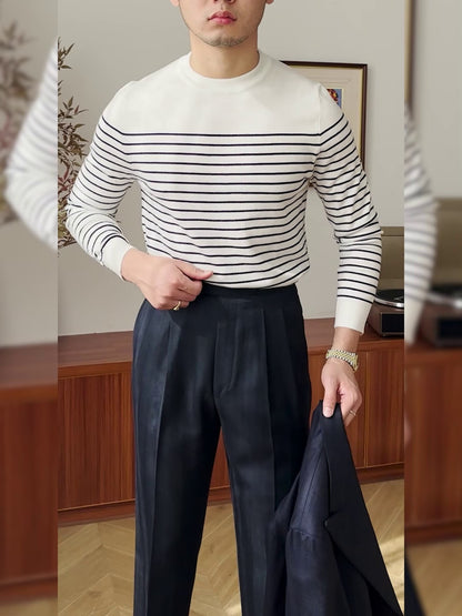 Vintage Rundhalspullover Strick Herren Top