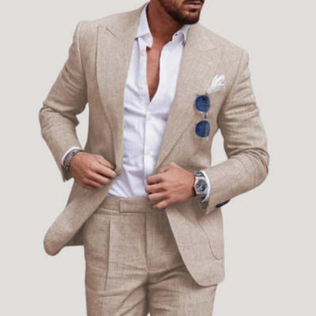 Men's Large Single Row One Button Solid Color Suit Two-piece Set - ARCHSHOPE