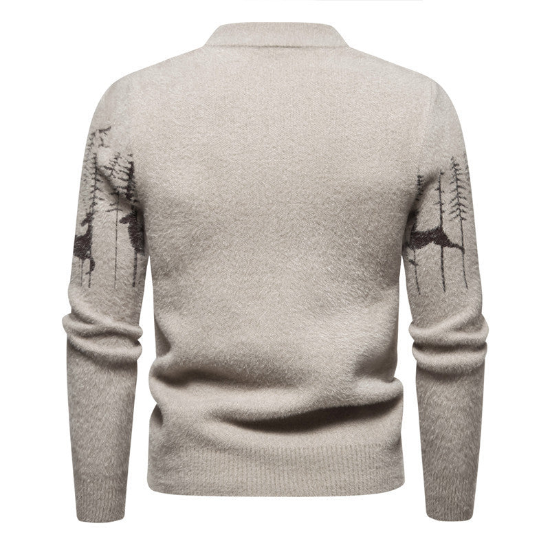 Weihnachtspullover Herren Warmer Rundhalspullover mit Hirsch-Print