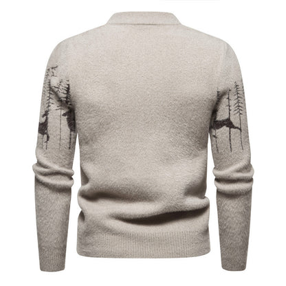 Weihnachtspullover Herren Warmer Rundhalspullover mit Hirsch-Print