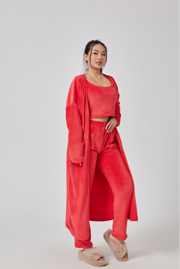 Cozy Pajama Set, 3 Piece Lounge Set, Cute Loungewear, Warm Suit Sets, Matching Set, Lounge Set, 3 Piece Pant Sets, Women Winter Dress - ARCHSHOPE