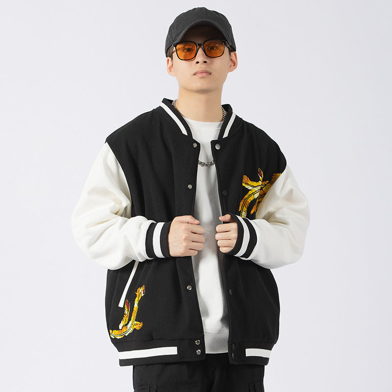 Lockere, bestickte Vintage-Wildlederjacke für Herren