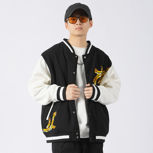 Veste ample en daim vintage brodée nationale pour homme