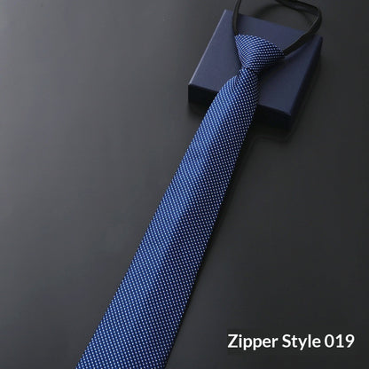 Mens Business Formal Zipper Tie With Blue Stripes - ARCHSHOPE
