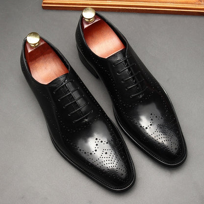 Chaussures en cuir pour hommes, style britannique, bout pointu, tenue de soirée, chaussures à lacets pour hommes