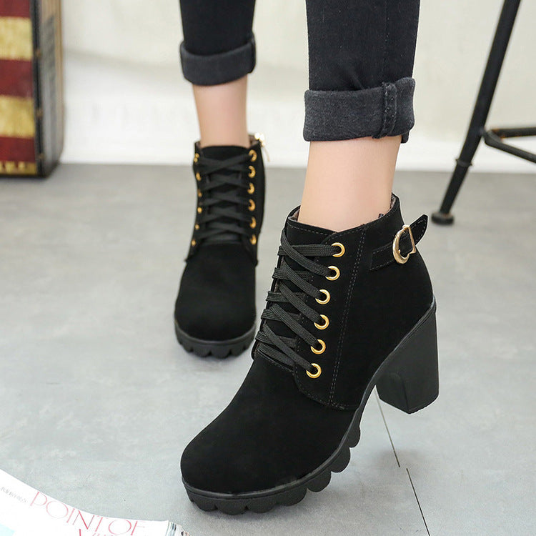 Chunky Block Heel Boots Buckle Ankle Boots Women Shoes - ARCHSHOPE