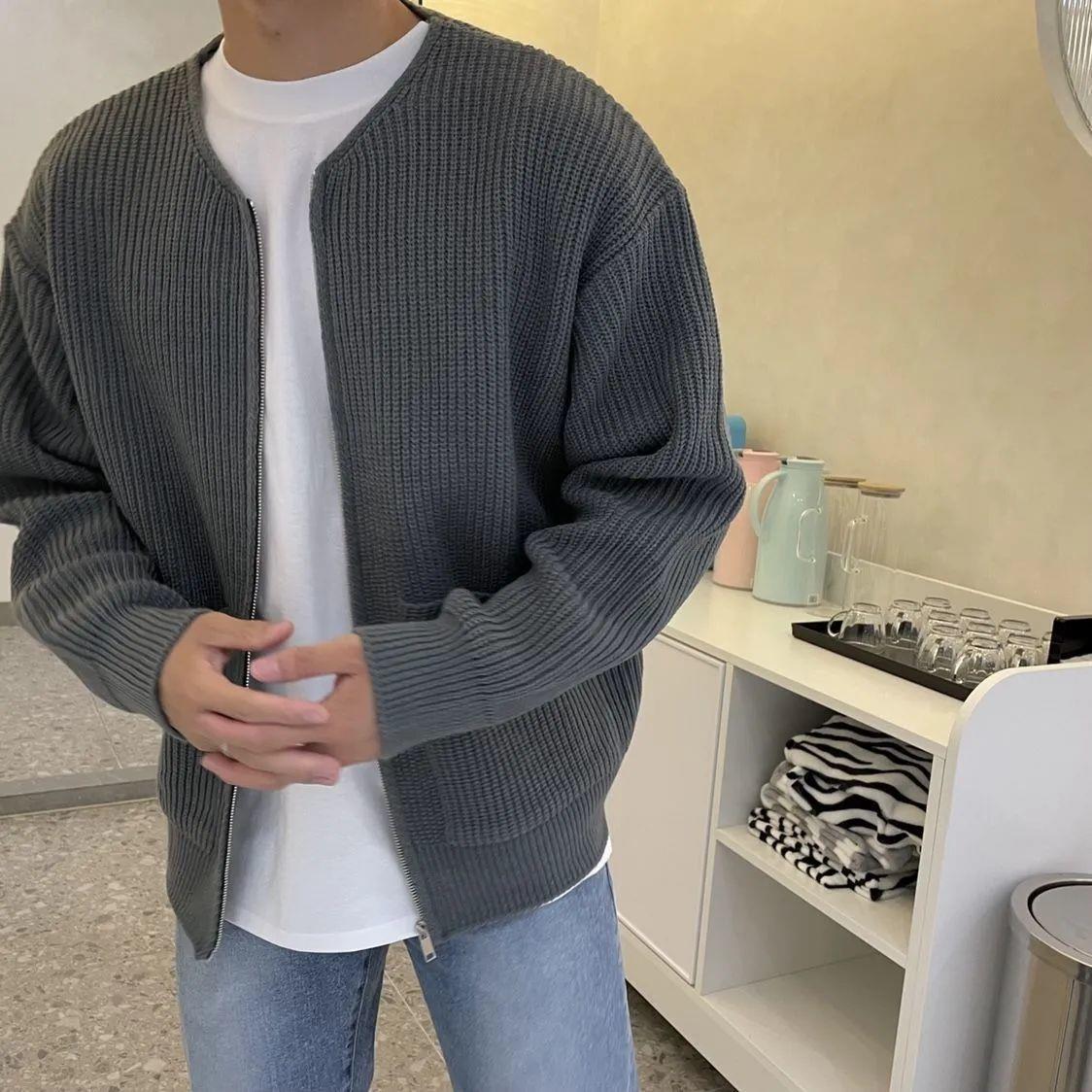 Herren-Strickjacke mit Reißverschluss, gefüttert, Trichterhals, Pullover, Taschen, Mantel, für alle Jahreszeiten, bequem, weich, lange Ärmel