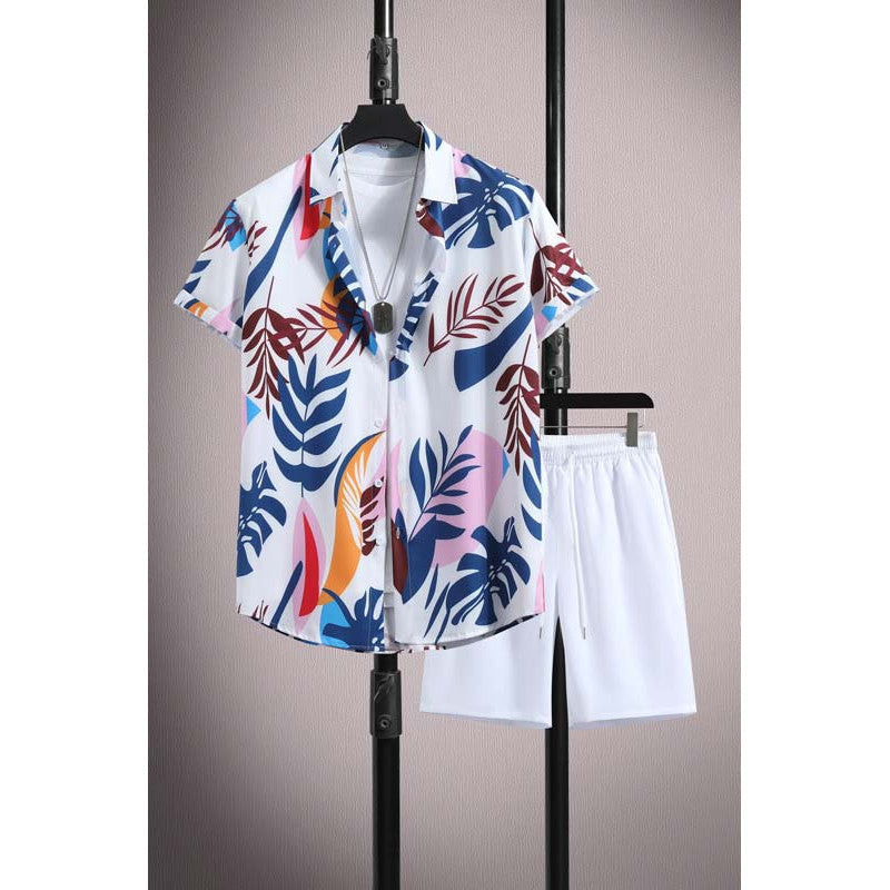 Ensemble chemise et short à manches courtes en soie glacée micro-élastique pour homme