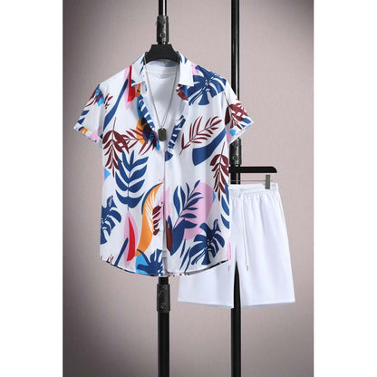 Ensemble chemise et short à manches courtes en soie glacée micro-élastique pour homme