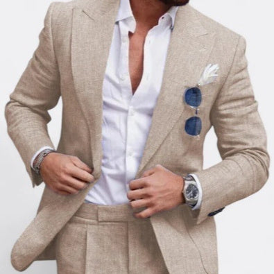 Men's Large Single Row One Button Solid Color Suit Two-piece Set - ARCHSHOPE
