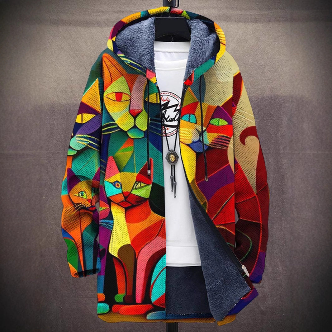 Lässige Herrenjacke mit Reißverschluss und Kapuze, baumwollgefüttert