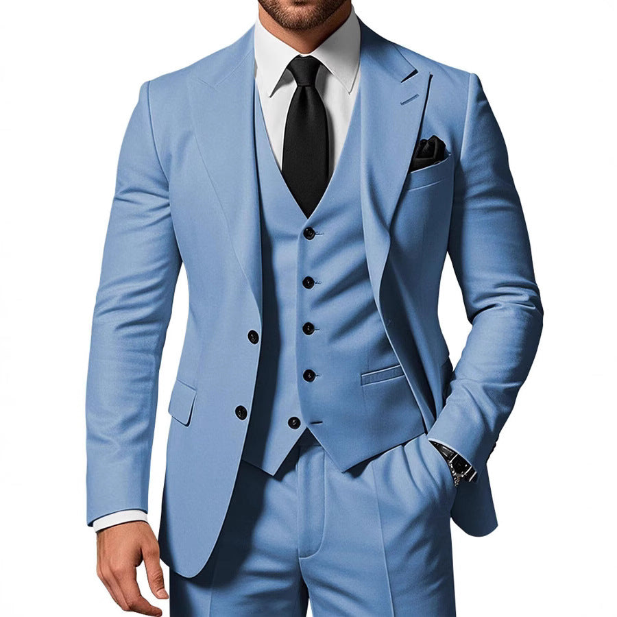 Men's Solid Color 2-piece Buckle Casual Jacket Vest Pants Set