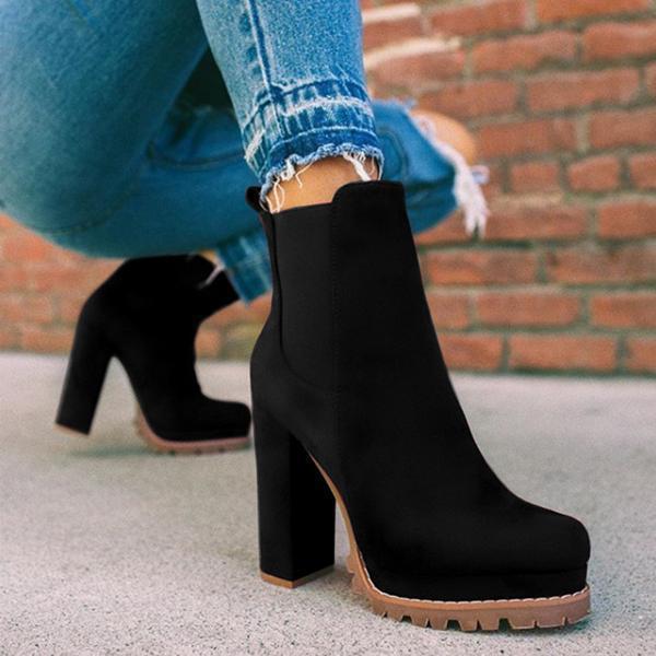 Round-toe Ankle Boots Solid Leopard Print Thick Square High Heel Shoes Ladies Casual Fashion Autumn Winter Suede Dress Party Boots - ARCHSHOPE