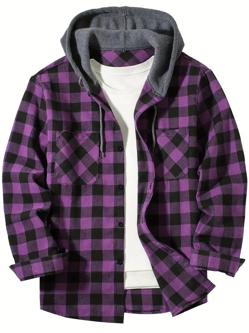 Chemise à capuche à carreaux pour homme